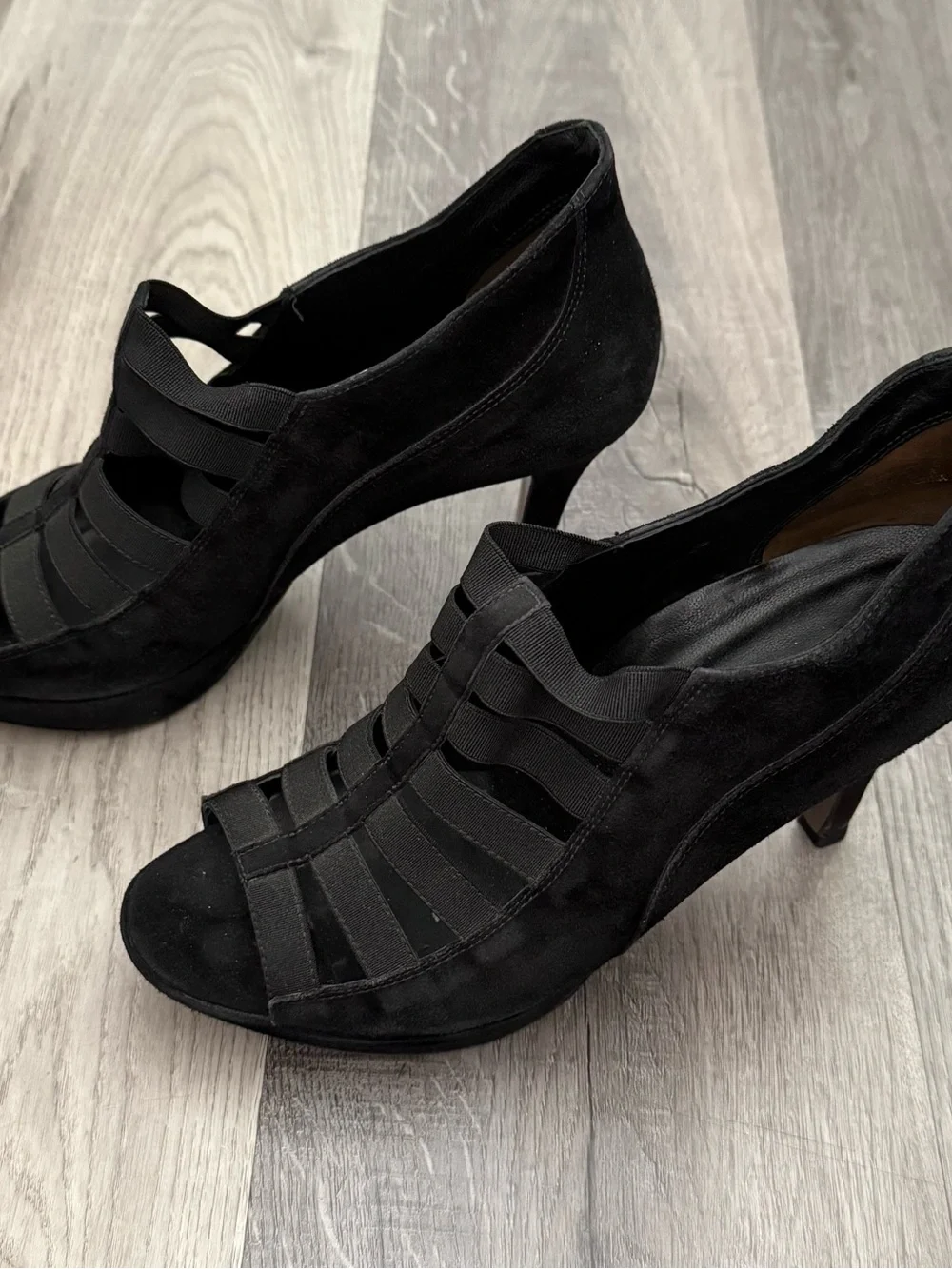 Paul Green Black Suede Strappy High-Heel Pumps Size 9